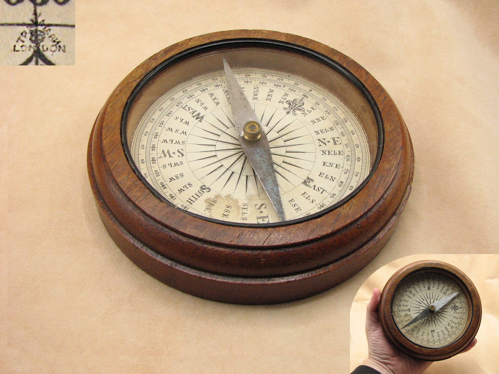 Edwardian mahogany cased desk top compass circa 1910